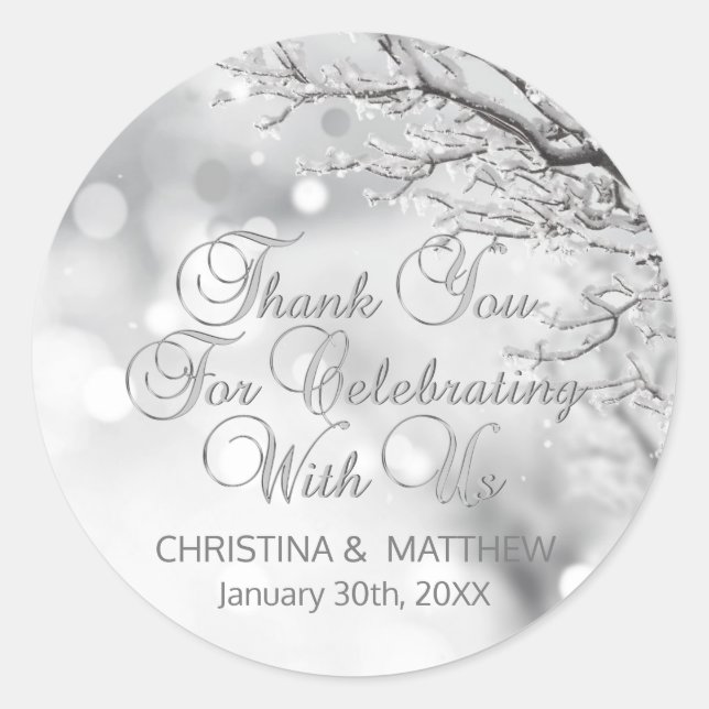 Schneeflocken im Winter Danke für Ihre Hochzeit Runder Aufkleber (Vorderseite)
