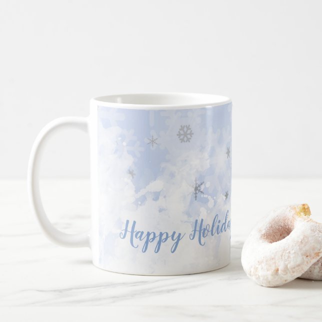 Schneeflocken Imitate aus Metall in Babyblau Farbe Kaffeetasse (Mit Donut)