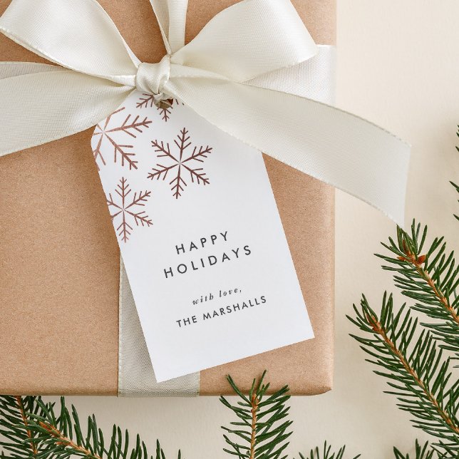 Schneeflocken Imitate Foliday Geschenkanhänger (Elegant rose gold snowflakes modern happy holidays gift tag.)