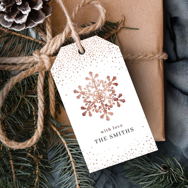 Schneeflocken-Imitate Rose Weihnachten Geschenkanhänger (Artistic snowflake faux rose gold Christmas Gift Tags)