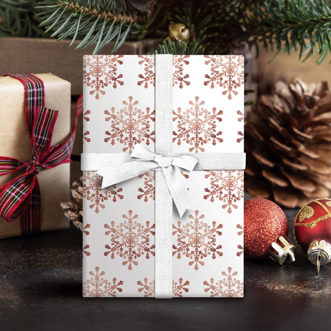 Schneeflocken-Imitate Rose Weihnachten Geschenkpapier (Artistic snowflake faux rose gold Christmas Wrapping Paper)