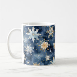 Schneeflocken in Blau und Gold Kaffeetasse