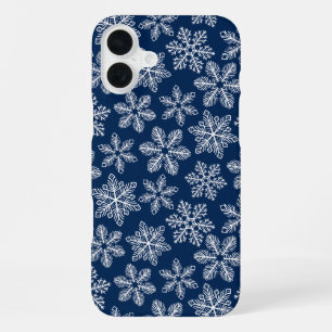 Schneeflocken in dunkelblau iPhone 16 plus hülle