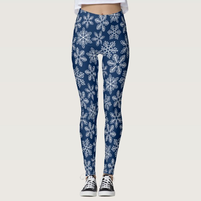 Schneeflocken in dunkelblau leggings (Vorderseite)