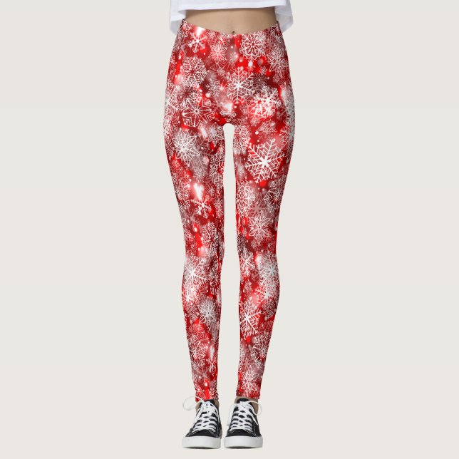 Schneeflocken in Rot Leggings (Vorderseite)