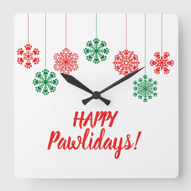 Schneeflocken in rot und grün drucken quadratische wanduhr (Vorderseite)