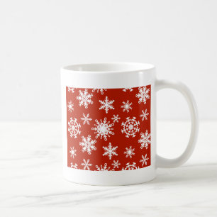 Schneeflocken in weiß auf rotem Hintergrund Kaffeetasse