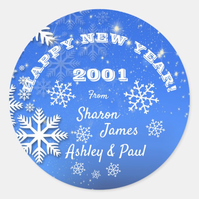 Schneeflocken Individuelle Name Frohes Neues Jahr  Runder Aufkleber (Vorderseite)