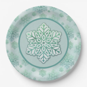 Schneeflocken Iridescent Winter Green Pappteller