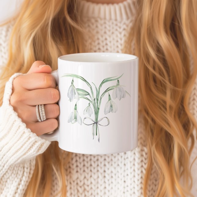 Schneeflocken Januar Geburtstag Blume Keramik Kaffeetasse (Snow drops January birth flower personalized mug)
