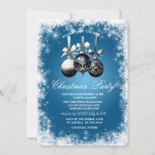 Schneeflocken, Kugeln, Blaue Weihnachtsfeier Einladung