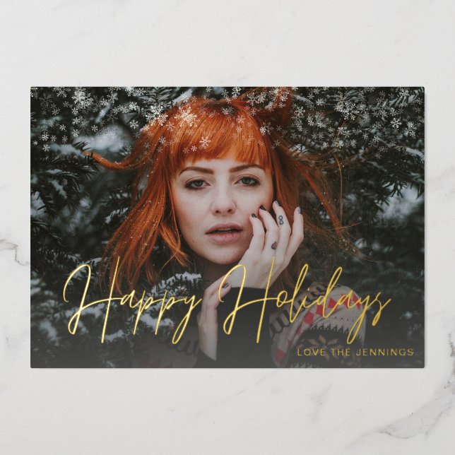 Schneeflocken Leicht & Foto(s) Urlaub Folieneinladung (Vorderseite)