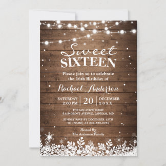Schneeflocken Lights Winter Sweet 16 Geburtstagspa Einladung