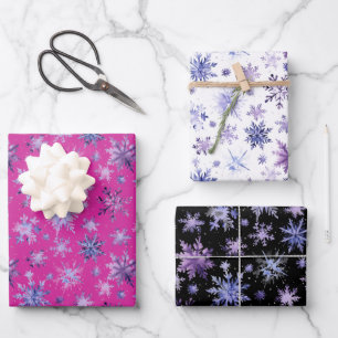 Schneeflocken lila geschenkpapier set
