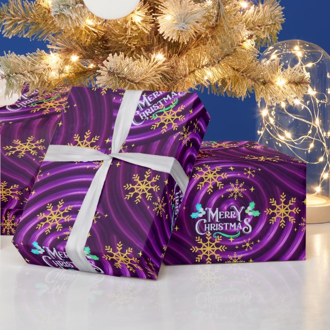 Schneeflocken Lila Metallische Wirbel Geschenkpapi Geschenkpapier (Feiertage)