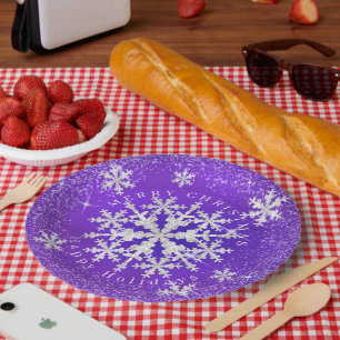 Schneeflocken Lila Pappteller