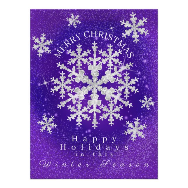 Schneeflocken Lila weißes Glossposter Poster (Vorderseite)