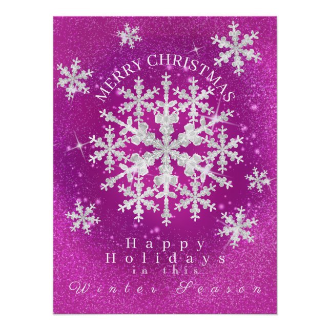 Schneeflocken Magenta Weißes Glossposter Poster (Vorderseite)