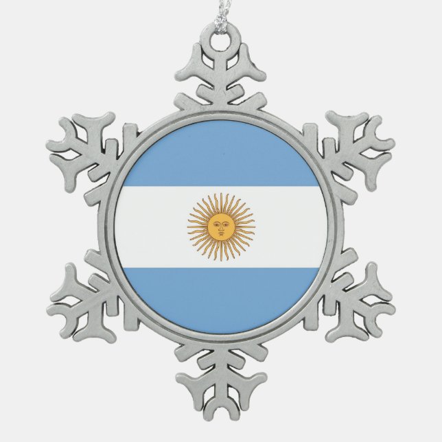 Schneeflocken mit argentinischer Flagge Schneeflocken Zinn-Ornament (Vorderseite)