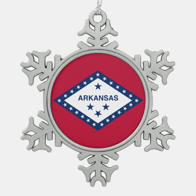 Schneeflocken mit Arkansas Flag Zinn-Ornament (Vorderseite)