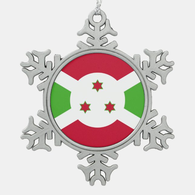 Schneeflocken mit Burundi-Flagge Schneeflocken Zinn-Ornament (Vorderseite)
