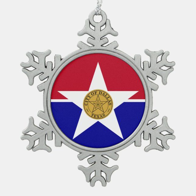 Schneeflocken mit Dallas Flag Zinn-Ornament (Vorderseite)