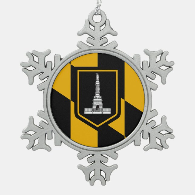 Schneeflocken mit der Baltimore Flagge Zinn-Ornament (Vorderseite)