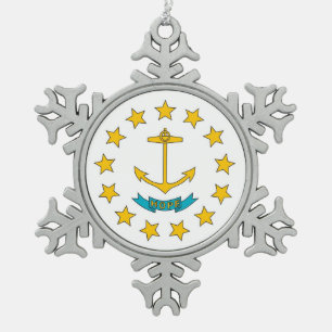 Schneeflocken mit der Flagge der Insel Rhode Zinn-Ornament
