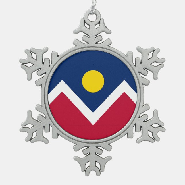 Schneeflocken mit der Flagge von Denver Zinn-Ornament (Vorderseite)