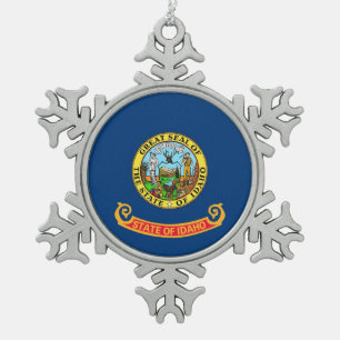 Schneeflocken mit der Flagge von Idaho Schneeflocken Zinn-Ornament