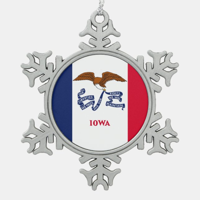 Schneeflocken mit der Flagge von Iowa Schneeflocken Zinn-Ornament (Vorderseite)
