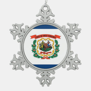 Schneeflocken mit der Flagge von West Virginia Schneeflocken Zinn-Ornament