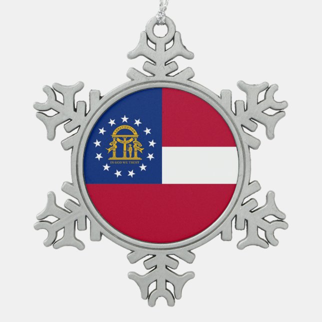 Schneeflocken mit georgischer Flagge Zinn-Ornament (Vorderseite)