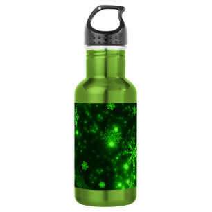 Schneeflocken mit grünem Hintergrund Edelstahlflasche
