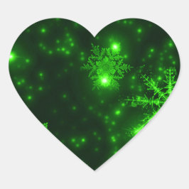 Schneeflocken mit grünem Hintergrund Herz-Aufkleber
