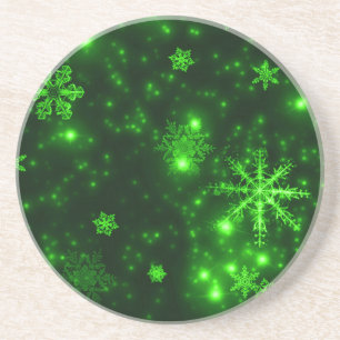 Schneeflocken mit grünem Hintergrund Untersetzer