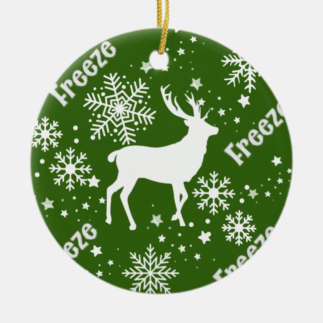 Schneeflocken mit grüner Keramik Ornament (Vorne)