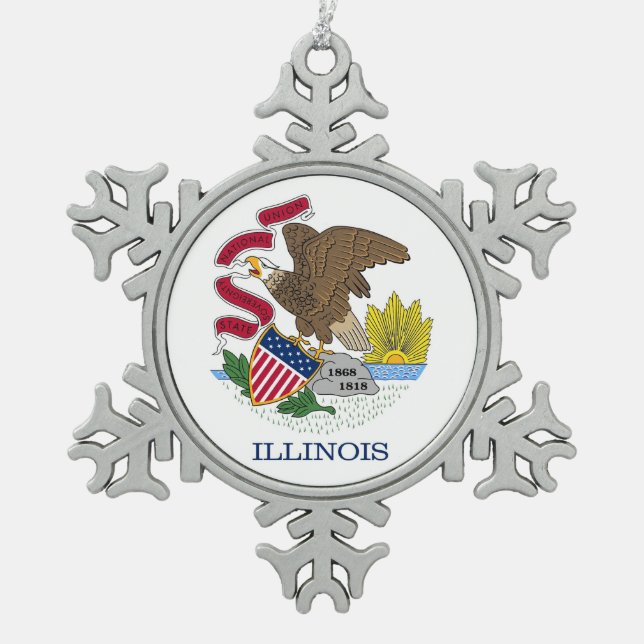 Schneeflocken mit Illinois-Flagge Zinn-Ornament (Vorderseite)