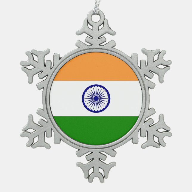 Schneeflocken mit indischer Flagge Zinn-Ornament (Vorderseite)