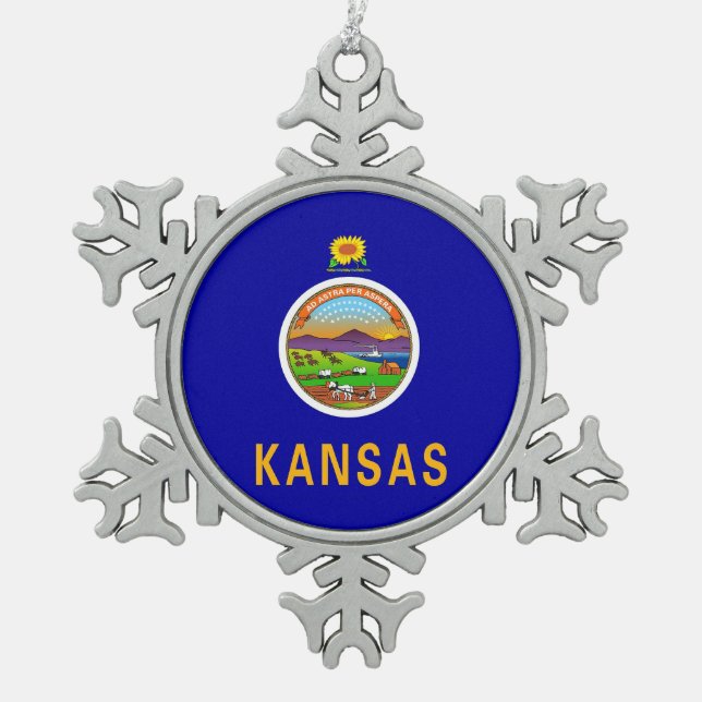 Schneeflocken mit Kansas Flag Zinn-Ornament (Vorderseite)
