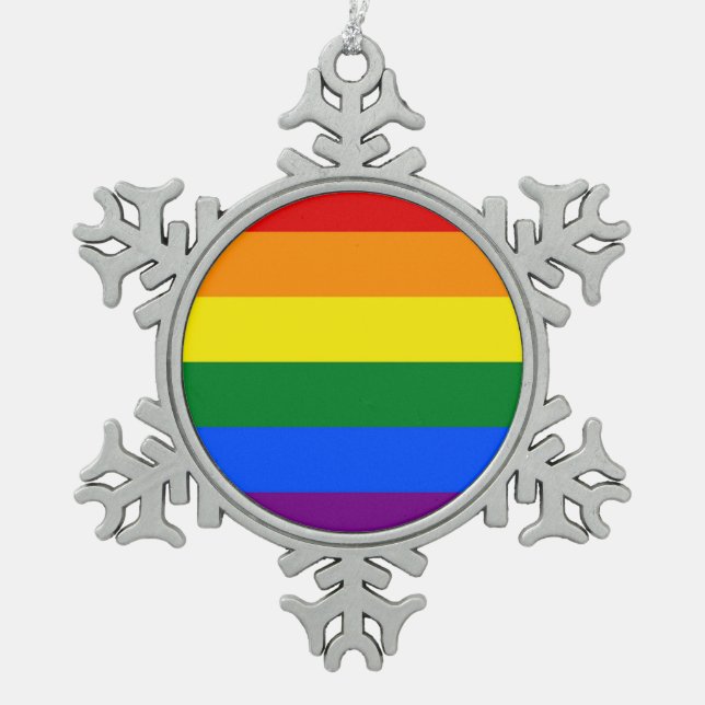 Schneeflocken mit LGBT-Flagge Zinn-Ornament (Vorderseite)
