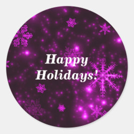 Schneeflocken mit Lila Hintergrund Runder Aufkleber