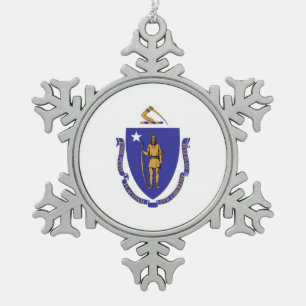 Schneeflocken mit Massachusetts-Fahne Zinn-Ornament