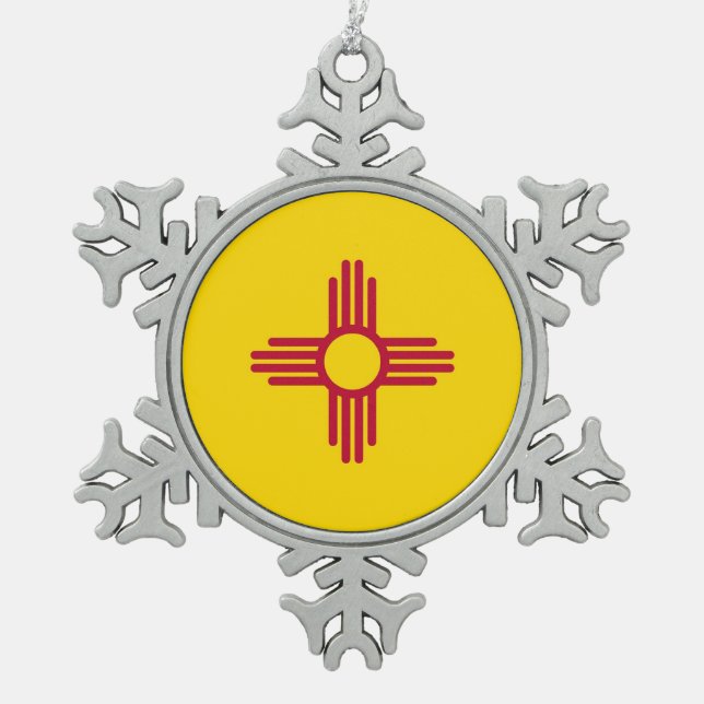 Schneeflocken mit New Mexico Flag Zinn-Ornament (Vorderseite)
