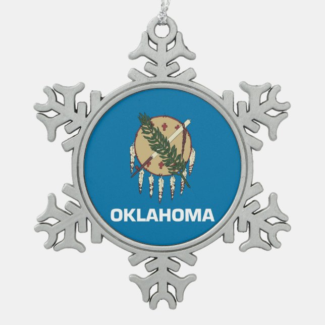 Schneeflocken mit Oklahoma Flag Schneeflocken Zinn-Ornament (Vorderseite)