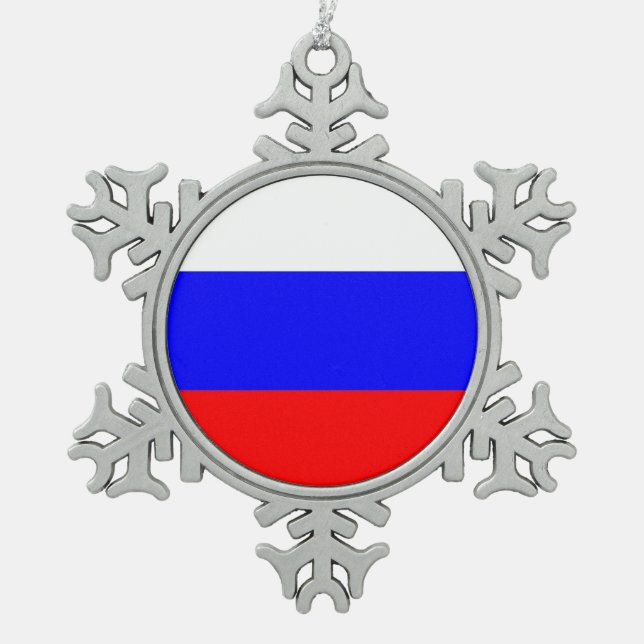 Schneeflocken mit Russland-Flagge Schneeflocken Zinn-Ornament (Vorderseite)