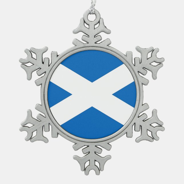 Schneeflocken mit Schottlandflagge Zinn-Ornament (Vorderseite)