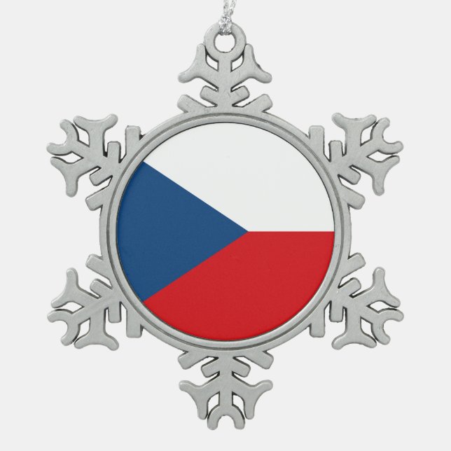Schneeflocken mit tschechischer Flagge Zinn-Ornament (Vorderseite)