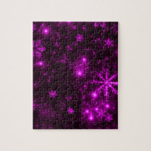 Schneeflocken mit violettem Hintergrund Puzzle