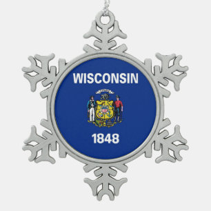 Schneeflocken mit Wisconsin-Fahne Zinn-Ornament